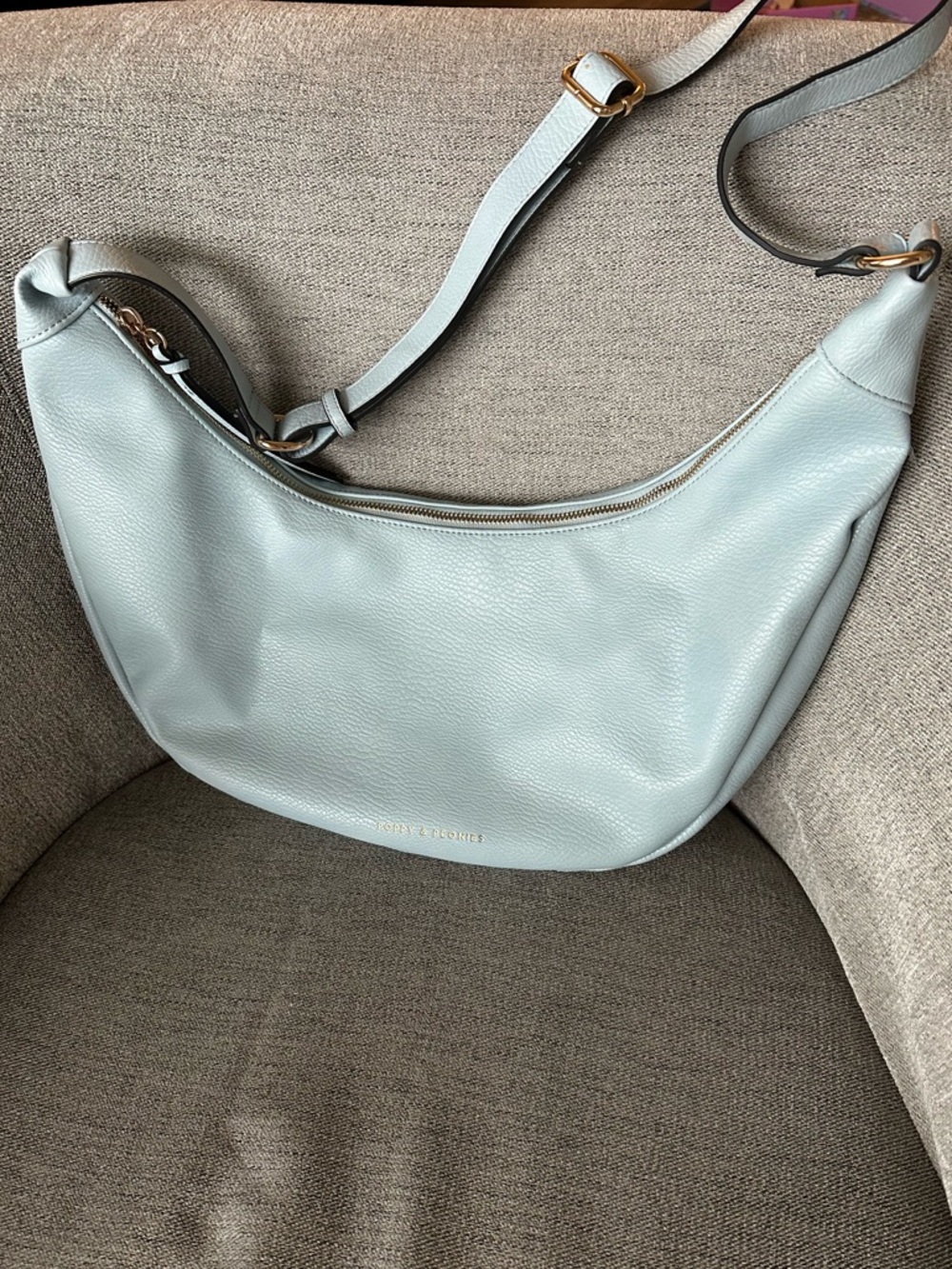 Poppy & Peonies Pale Blue Crescent Crossbody Bag - Picture 2 of 6